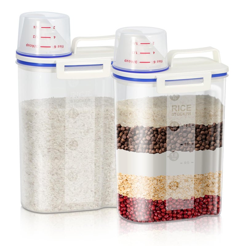 TBMax Rice Cereal Container Oatmeal Dispenser - 2 Pack Rice Storage Container with Measuring Cup + Easy Pouring Spout, Perfect for Flour Sugar Grain Nuts Kitchen Pantry Storage Organization - Image 1
